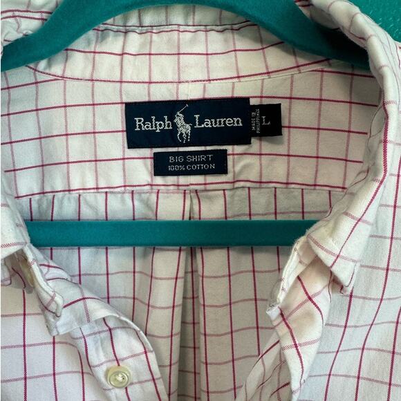 Ralph Lauren Pink Grid Big Shirt 100% Cotton Button Up Shirt Men's Large - Picture 10 of 10